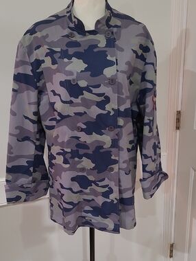 Julin Serra Men's Double-Breasted Camouflage Chef Coat - Blue/Grey - Size M